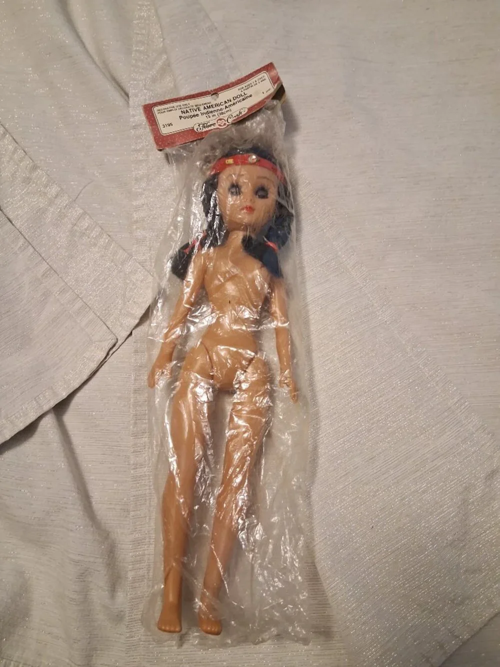 Fibre Craft Indian Princess 15” Doll Black Hair Brown Blink Eyes New Vintage